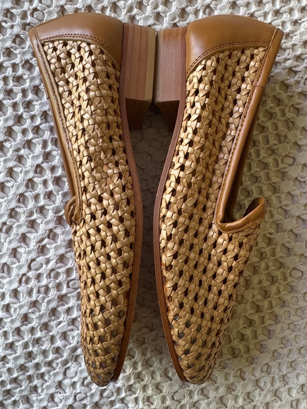 J. McLaughlin Melva Leather Woven Flats Slip-On Loafers in Tan Size 7 NWOT